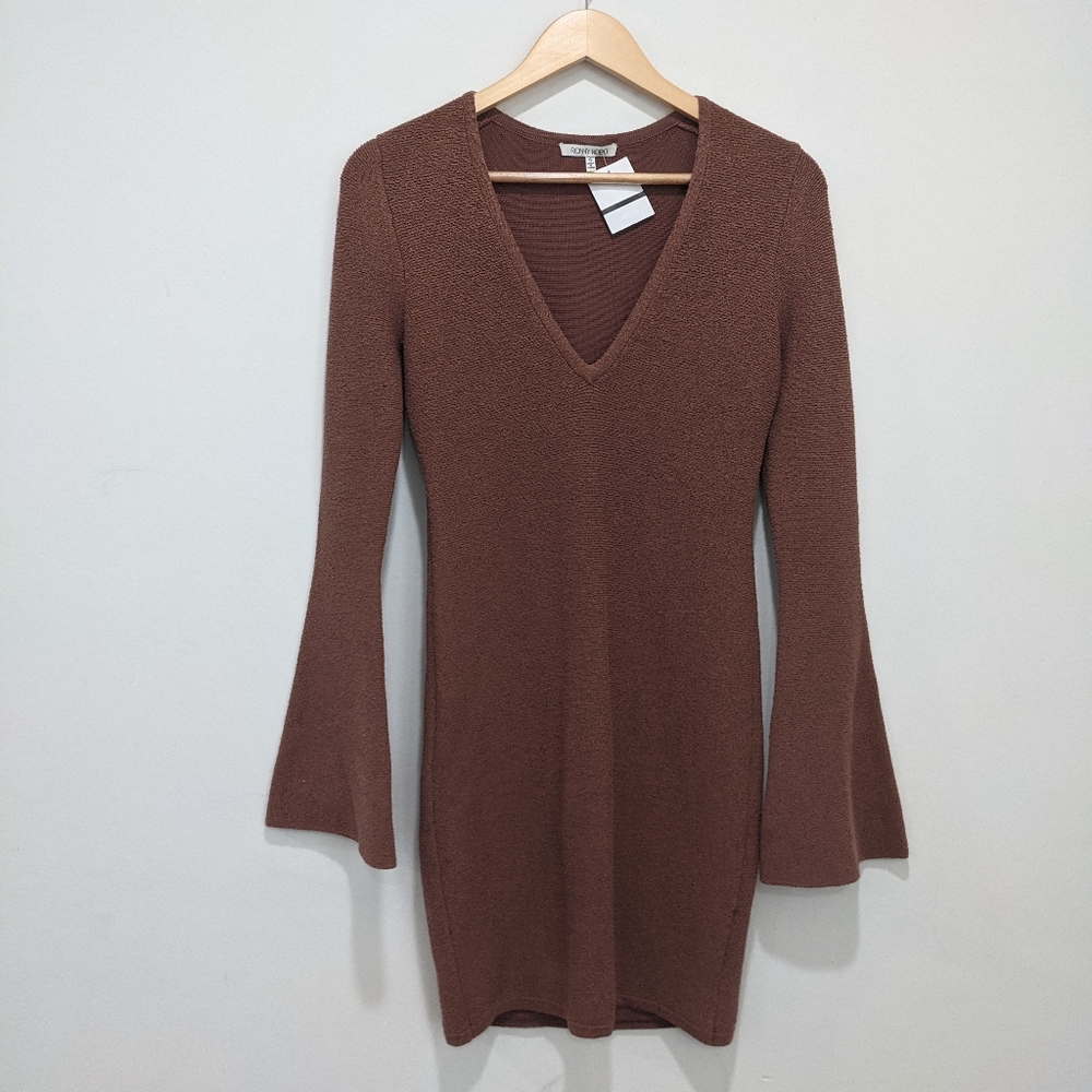 Ronny Kobo Collection Brown V‑Neck Knit Dress